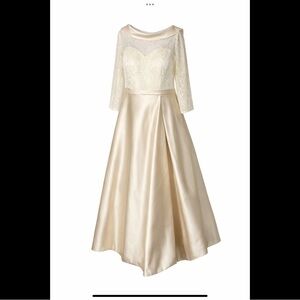 Tea Length Romantic Wedding Dress Satin Lace Bridal Courthouse Bow Back Size 14